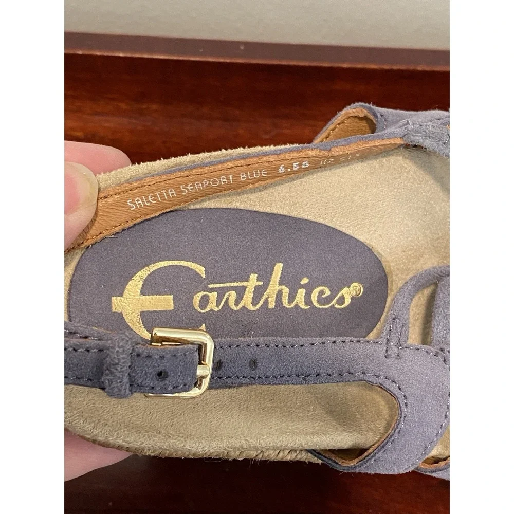 Earthics Saletta‎ Seaport Blue Suede Leather Espadrille Wedge Size 6.5R KZ513